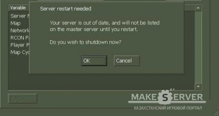   cs  Your Server is out of date, and will not be listed on master server until you restart